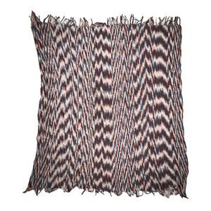 Vintage Handmade Burgundy Blue Striped Crochet Throw Afgan Blanket EUC